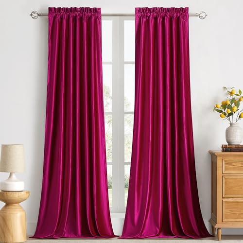 PRIMROSE Hot Pink Curtains 84 inch for Living Room Velvet Blackout Rod Pocket Window Drapes Treatment Semi Room Darkening Decorative Curtains for Bedroom Set of 2 Panels