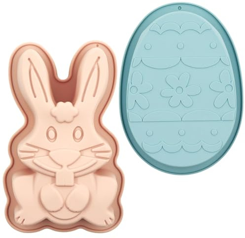Backen Silikonform Ostern 2 Stück, Ostern Silikonform Hase, Ausstechformen Ostern, Ostern Schokolade Eier Form, Ostereier Backform Kuchenform, für Fondant, Schokolade, Kuchen, Plätzchen