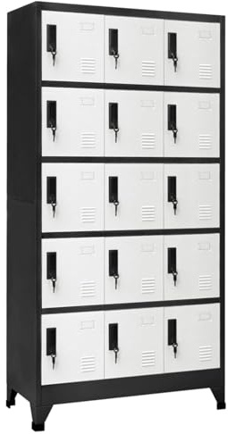 DJEKA Spind Schrank Metall 15 Fächer Metallschrank Spind Schrank abschließbar Schließfachschrank Wertfachschrank Aktenschrank Metallspind -Anthrazit und Weiß-Mit 15 Schließfächern