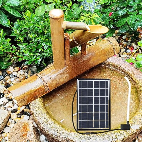 Utomhusvattenfontän soldriven, japansk gungande bambu solfontän med pump och 6 W solpanel och vattenfilter och 2 m vattenrör, för gräsmatta trädgård bakgård, 61 cm (24 tum)