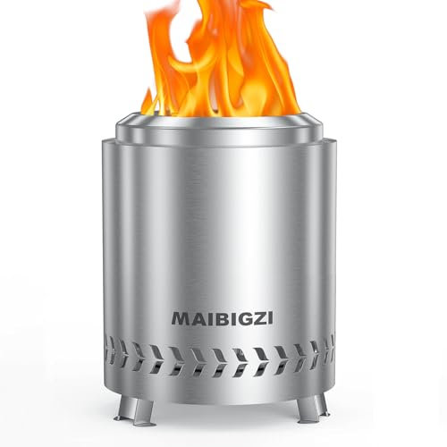 MAIBIGZI Tisch-Feuerstelle, tragbare Mini-Tisch-Feuerstelle für Terrasse und Camping, abnehmbarer Aschenbecher, befeuert durch Pellets oder Holz, Edelstahl, mit Reisetasche, 17,8 x 17,8 x 22,6 cm,