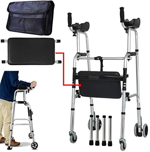 Gehgestell mit Armlehnen-Stützpolster - Höhenverstellbar - Zusammenklappbares, leichtes Aluminium - Rehabilitationstraining für die unteren Gliedmaßen