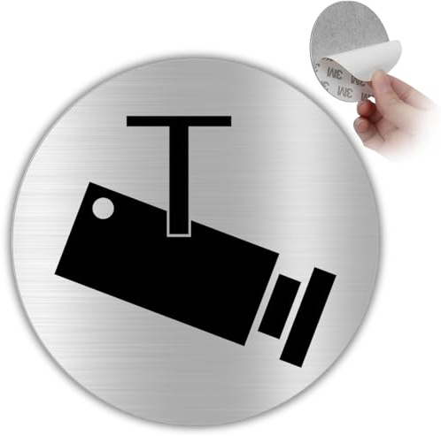 LEIASA | Señal Adhesiva Zona Videovigilada - Ø 10 cm - Aluminio - Grabando | Cartel Área Vigilada, Rótulo Signo Cámaras de Seguridad, Placa CCTV Videovigilancia, Pegatina Videocontrol Alarma Local