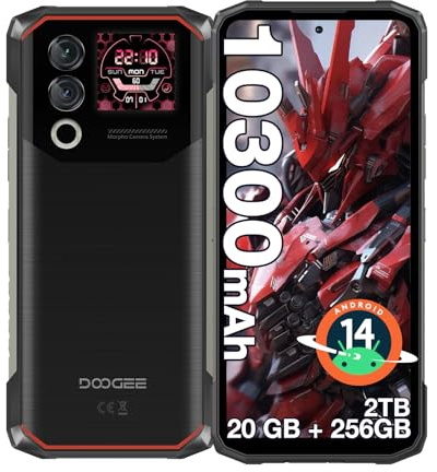 DOOGEE Blade 10 MAX Móvil Rugerizado Android 14, 20GB+256GB/2TB, 10300mAh Movil Irrompible, 6.56”HD+ 1.54’’ Pantalla Trasera, 50MP cámara Movil Resistente，4G Dual SIM/NFC/Face ID/ IP68 / IP69K