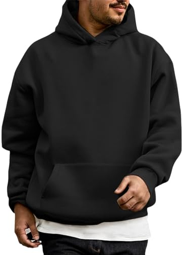 WINKEEY Hoodie Homme Sweat à Capuche Pull Oversize Casual Pullover Sweatshirt Hiver avec Poche Manches Longues pour Hiver et Automne(M,Noir)