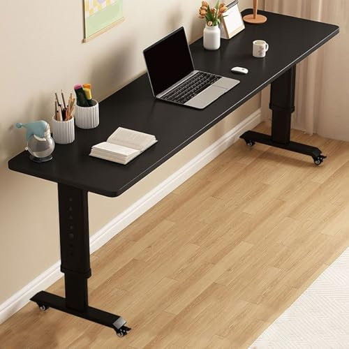 Beistelltisch Mit Rollen Schwarz Weiß Multifunktional Massivholzplatten, Rahmen Aus Stahl Bett Tisch Höhenverstellbar für Wohnzimmer, Schlafzimmer(Black,120x60x73cm)