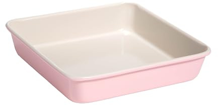 Paris Hilton Nonstick Carbon Steel Bakeware Collection, 9-Inch Square Cake Pan, Dishwasher Safe, Made without PFOA and PFAS, Pink Cream Two-Tone