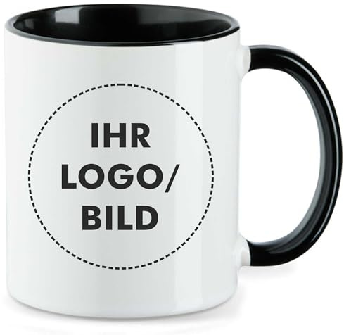 Kiwistar - 1x Kaffeetasse groß - Tasse - schwarz - Kaffeebecher - mit Logo bedruckt - 330 ml mit Firmenlogo - Fototasse selbst gestalten - Werbung mit Logo