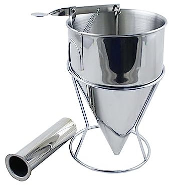 OKUMEYR Piston Funnel Dispenser for Octopus Balls 600ml Stainless Steel with Handle and Detachable Stand Small 8mm Holes Diy Baking Kitchen Tool for Sushi and Pancake Batter