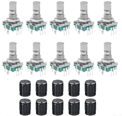 EC11 Drehgeber, digitales Potentiometer, mit Drehknopfkappe, für industrielle Steuerungen, Robotik und fotografische Objektive (Halbschaft 15 mm), 10 Stück