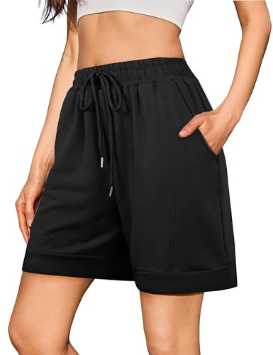 Jezonga Pantaloncini Donna Estivi Pantaloncini Tuta Donna Pantaloni Corti Sportivi Cotone Shorts Larghi con Tasche Coulisse Vita Alta Fitness Nero L