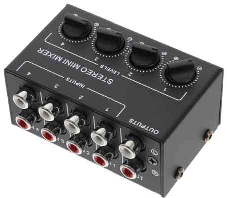 Vaguelly Mini Mixer Audio 4 Vie Mixer Passivo Stereo Bassissimo Rumore Ingressi Multipli Realizzato in Ferro e Abs per Uso Durevole per Mixare CD Strumenti e Dispositivi di Registrazione