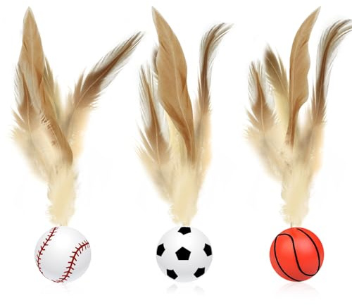HINGTAI 3 st studsande fjäder boll leksaker inomhus interaktiva basket fotboll leksaker vuxen, katt kattunge tugga uttråkad inomhus rörelse aktiverad automatisk boll elastisk lekfull träning