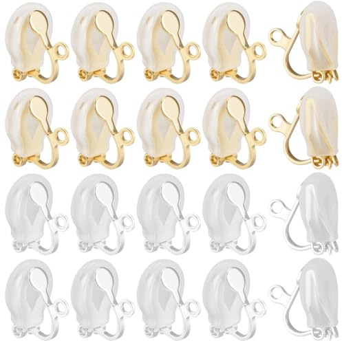 Beebeecraft 1 Box Mit 20 Ohrclips 24 Karat Gold Und Sterlingsilber Plattierte Messing Ohrclips Nicht Durchstechende Ohrringe Ohrclip Ohrring DIY Ohrclips Zur Schmuckherstellung