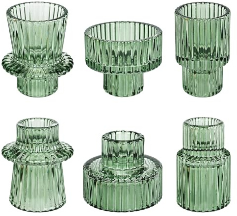 Porta Candele Set, Portacandele da Tavolo, Moderni Vetro Decorazione, Porta Tealight Candle Holder,Cristallo per Casa, Cena, Matrimonio, Festa, Festival (6, Verde)