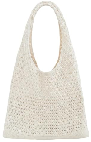Fonyiunce Strandtasche Damen, gehäkelte Mesh Strand Tote Bag, Beige Häkeltasche, Damen Gestrickte Umhängetasche, Geflochtene Tasche für Den Sommer, für the Beach、Reisen、Arbeit、Schule