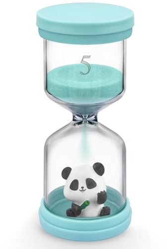PlsMupn Sabliers pour Enfants, Panda Vert Minuteur Sablier 5 Min, Sablier pour Brossage, Jeux, Cuisine, Bureau, Apprentissage et Exercice