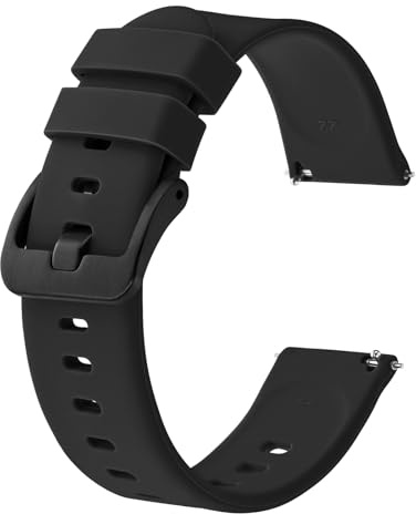 BISONSTRAP Silikon Uhrenarmband, Leichtgewicht Uhrenarmbänder mit Schnellverschluss, 21mm, Schwarz mit Schwarzer Schnalle
