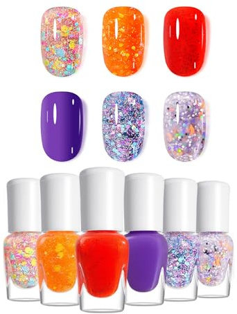 ZHITENG Nagellacksset för barn, 6 färger, 3 klistermärken, peel off polish, vattenbaserat nagellack, svagt nagellack, barn, nagellack, snabb, nagellacksset för barn, presenter