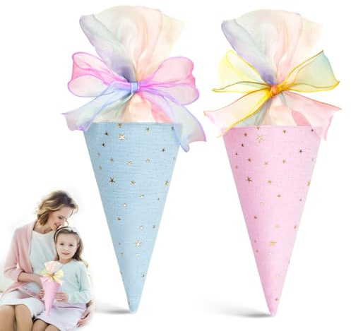 2 STK Einschulung Geschwister Schultüte Jungen Mädchen, Bastelschultüte Geschenktüte Schule Schultüte Füllung Zuckertüte Schultüten Tüte Geschenkver Einschulung Schulanfang Zuckertüte für Schüler