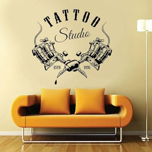 KGXUEDAM Tattoo Shop Studio Logo Wall Sticker Cool Window Decal Living Room Bedroom Removable Wall Art Decal Vinyl Store Decoration