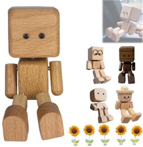 Homtrator Schüttelnde Holzmann-Figur, Charmante Kleine Holzfigur, Die Schwankt, Handgefertigte Actionfigur mit Füßen, Puppen-Dekoration für Das Armaturenbrett Im Auto,wackelkopf-nerdpuppen