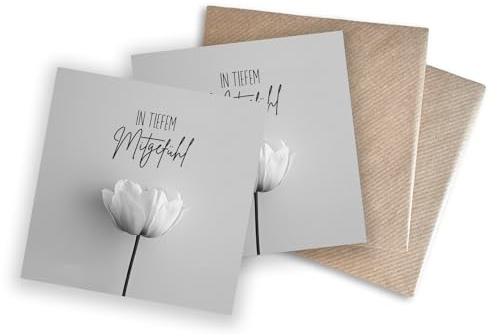WBdesignz 2er-Set Trauerkarte In tiefem Mitgefühl mit Umschlägen – stilvolle Beileidskarte mit Tulpe – Beileidskarte – Kondolenzkarte neutral & modern – Abschiedskarte Trauerfall (125 x 125 mm)