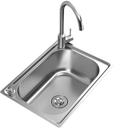 Évier de cuisine en acier inoxydable avec robinet et drain (48 x 35 cm) durable et facile à nettoyer, idéal pour les restaurants et les services alimentaires