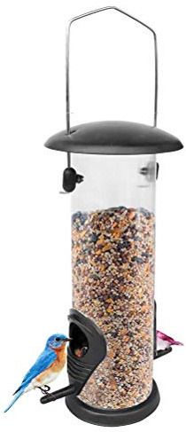 OEBUAFI Hanging Bird Feeder, Durable Metal Top Bird Food Dispenser, Transparent Design for Seed Monitoring, Ideal for Birdwatching in Your Garden (Assorted Color)