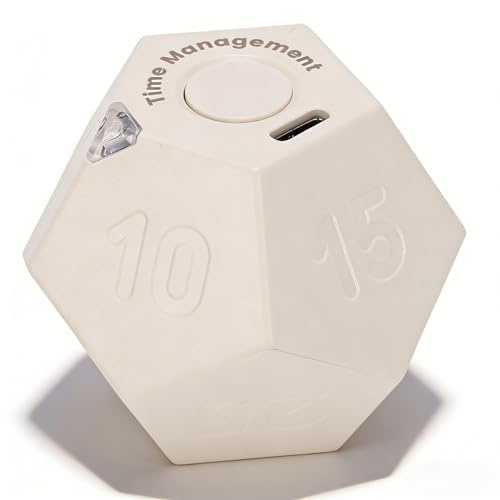 MENDUNER 12 seitiger Würfel Timer, Rotierender Würfel, Multifunktionaler Wiederaufladbarer Timer, Visueller Fortschrittsbalken für ADHS, Kinder, Aufgaben, Arbeit, Lernen, (White)