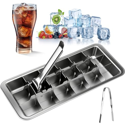 Edelstahl Eiswürfelform, 18 Schlitz, Wiederverwendbarer Eiswürfelbehälter für Wasser, Getränke, Whisky – Leicht zu Entnehmen, mit Eiszange
