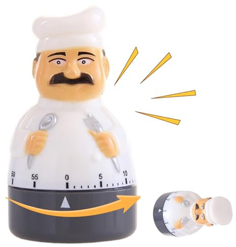 Lardenure Egg Timer 60 Minutes, Mechanical Kitchen Timer, Rotating for Cooking, Cute Chef Design Countdown with Alarm for Showering, Bathroom, Baking.