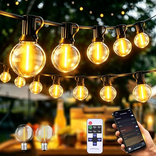 30M Led Lichterkette Außen Outdoor Strom, APP+Fernbedienung Lichterkette Glühbirnen Aussen Beleuchtung mit 40+2 Stk Warmweiße IP44 Wasserdicht Lichterketten für Garten, Terrasse, Hochzeiten, Partys