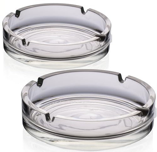 IMPERIAL glass Aschenbecher Glas 2 Stück - runder Glas Aschenbecher 13,9cm, schwerer Tischaschenbecher mit 4 Ablagen, transparenter Zigarettenaschenbecher