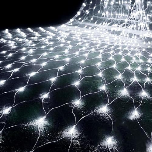880 Luces LED De Red Navideña For Exteriores, 6m X 4m, Cadena Hadas Malla Enchufable con Temporizador Remoto, 8 Modos Impermeables(Cool White,2m x 2m 144led)