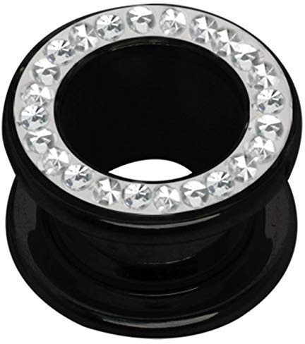 Acryl Ohr Piercing Epoxy Flesh Tunnel schwarz 3-20 mm, Steine wählbar in vielen Farben