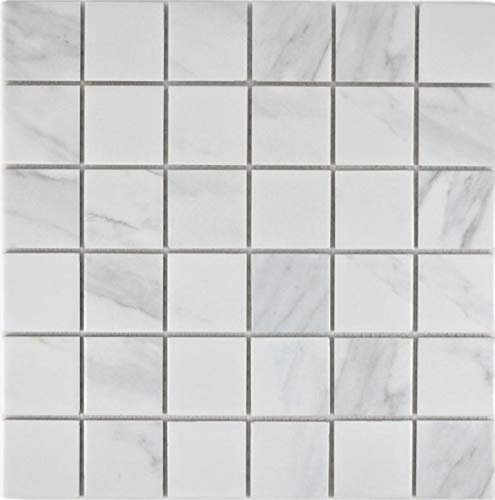 Mosaikfliese Quadrat weiß carrara Optik Keramikfliese 10 Bögen