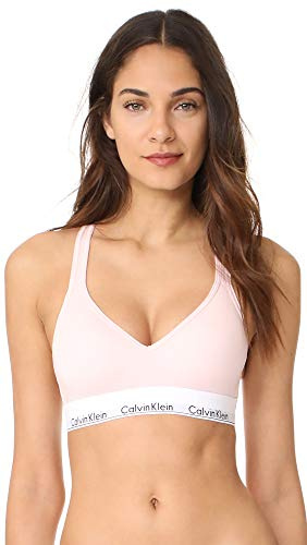 Calvin Klein Women's Cotton Blend Non-paded Sports Bra (QF1654-680-M_Pink_Medium)