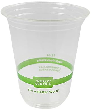 World Centric Compostable Cups 12 oz - Clear Cold Cups Made from Plants - 200 Pack