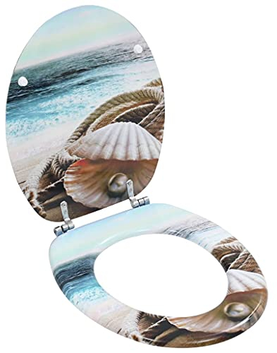 vidaXL Toilettensitz mit Deckel Muschel-Design WC Sitz Brille Toilettendeckel Klodeckel Klobrille Toilettenbrille Klositz Badezimmer MDF