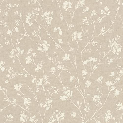 Rasch Beige Blumentapete auf Vlies mit Leinen-Optik aus der Kollektion Country Charme - 463811