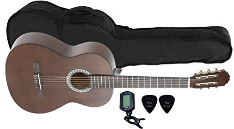 GEWA guitare de concert, guitare Basic, corps en tilleul, touche en bois de pakka, mécaniques chromées, Set 3/4 couleur noyer, inclus housse, accordeur, médiators