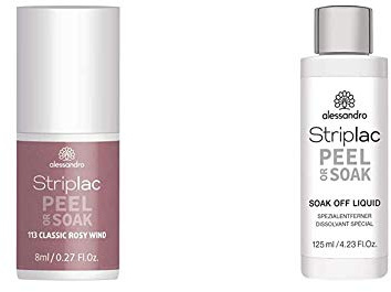 alessandro Striplac Peel or Soak Classic Rosy Wind – Für Nägel in 15 Minuten – 1 x 8ml & Striplac Peel or Soak Soak-Off Liquid – Spezialentferner zur Ablösung von Peel or Soak Striplac – 1 x 125ml