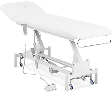 Physa Lille White Massageliege weiß 200 kg Räder Fußpedal Massagebank Therapieliege