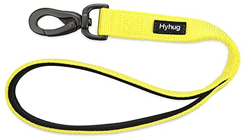 Premium Upgraded Traffic Durable Nylon 18 Inch Short Lead with Soft Padded Neoprene Lined Handle for Medium Large Dogs -Walking, Professional Training, Daily Use Lead. (18 Inch, Illuminating Yellow)