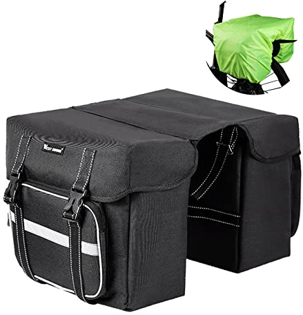 UBORSE Alforjas para Bicicleta Impermeable Doble Bolsa Lateral para Asiento Trasera Bolsa Bicicleta con Banda Fluorescente Bolsas Alforjas Traseras para Bicicletas MTB (Negro)