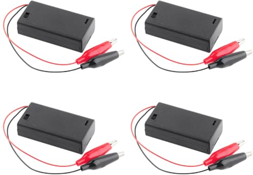 DIYmalls 3V 2 Cells AA Battery Holder Case Box with ON/Off Switch Alligator Clip Wire Cable 130mm (Pack of 4)