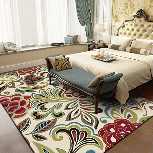 Rururug Designer Teppich Kurzflor Moderner Orientteppich Klassisch Gemustert Ornamente für Wohnzimmer Schlafzimmer Kinderzimmer,Retro-Design der grün-rot-blauen Pflanze 200 x 200 cm