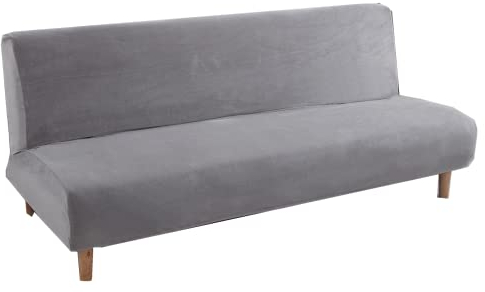 Mingfuxin Armless Sofa Bed Covers, Thick Stretch Velvet 2-3 Seater Armless Sofa Cover Seat Couch Protector, Non-Slip Elastic Folding Couch Sofa Shield Futon Slipcover (Thick Velvet | Silver Gray)