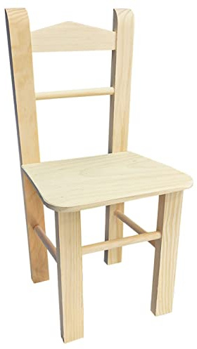 Acan Tradineur - Silla Infantil de Madera sin Tratar, Respaldo de Pico, Altura del Asiento 22,8 cm, Silla para niños con reposapiés, 45,4 x 23,2 x 21,5 cm